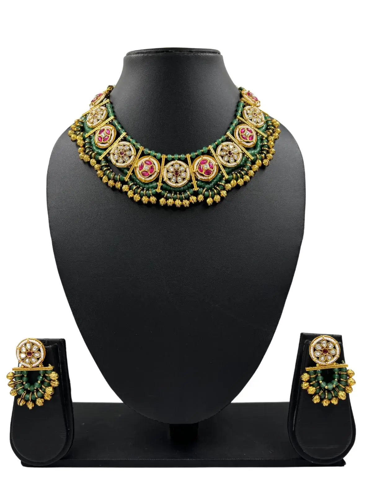 Ananta Designer Green Antique Kundan Gold Jewellery Necklace Set