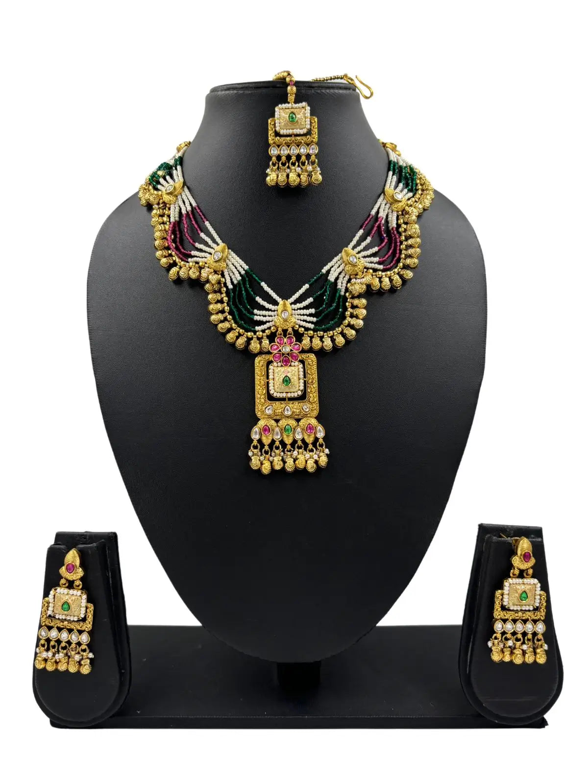 Unique Artificial Lightweight Antique Gold Necklace Set With Tikka 