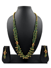 Sambhavi Traditional Long Antique Green Beads Necklace With Ghungroo