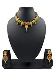 Traditional Women's Short Artificial Antique Gold Necklace Set 