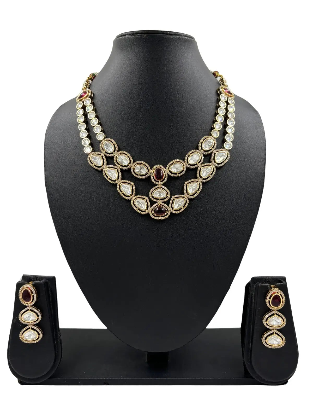 Renee Rose Gold Finish Modern Look Double Strand Kundan Polki Necklace Set for Indian And western Wear 