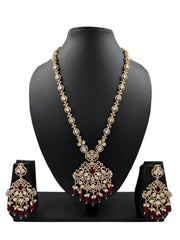 Sandhya Rose Gold Finish Long Maroon Polki Kundan Pendant Necklace Set for women online