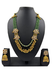 Traditional Short Antique Green Beaded Jewellery Set With Ghungroo