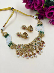 Ethnic Womens Gold Plated Antique Gold Choker Necklace Set 