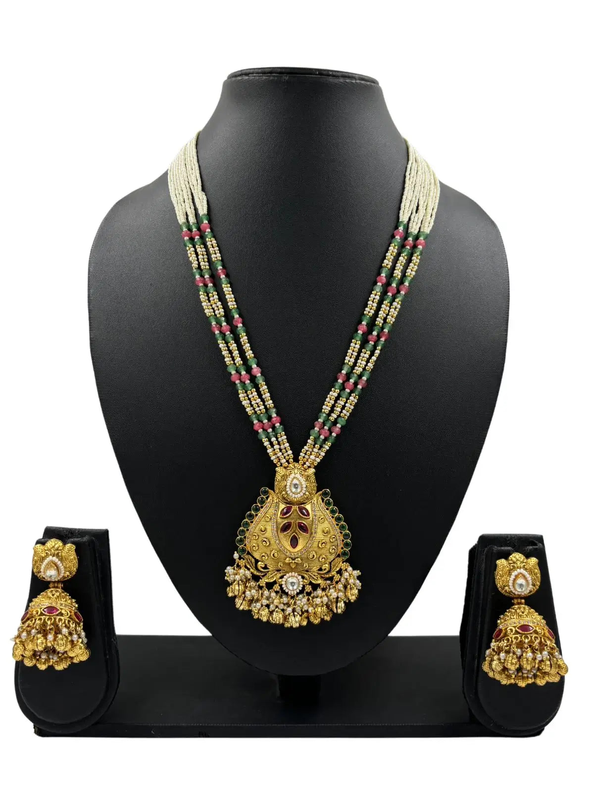 Arpita Party Wear Long Antique Gold Pendant Necklace Set  