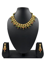 Designer Artificial Short Antique Gold Necklace Set With Meenakaari 