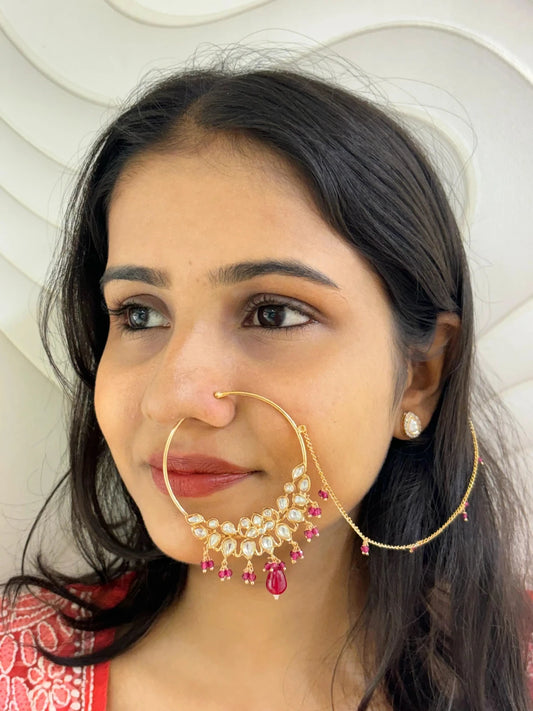 Traditional Big Size Designer Bridal  Red Nose Ring | Nathni | Nath online 