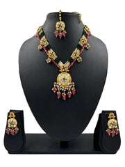 Neera Antique Golden Traditional Wedding Necklace Set With Tikka