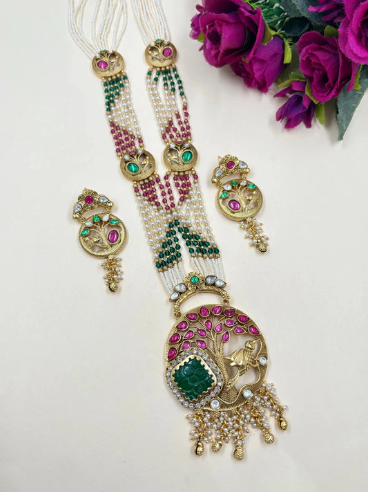 Sunidhi Designer Long Antique Artificial Necklace Set For Weddings