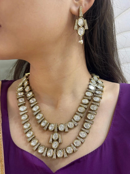 Samisha Double Layered Antique Victorian Polki Jewellery Necklace Set for parties and weddings.