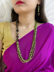 Semi Precious One Side Pattern Green Peridot Beaded Necklace Set - Elegant Gemstone Beads Jewelry 