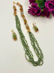 Semi Precious Yellow Onyx And Peridot Beads Necklace Set - Gemstone Beads Jewelry