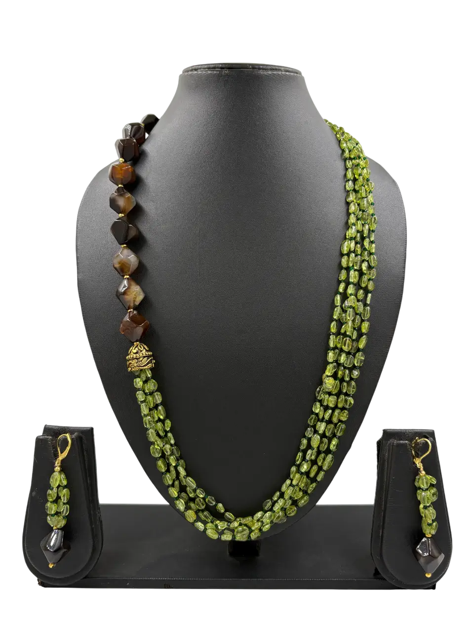 Semi Precious One Side Pattern Green Peridot Beaded Necklace Set - Elegant Gemstone Beads Jewelry 