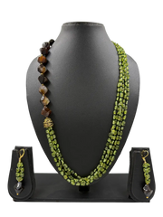 Semi Precious One Side Pattern Green Peridot Beaded Necklace Set - Elegant Gemstone Beads Jewelry 