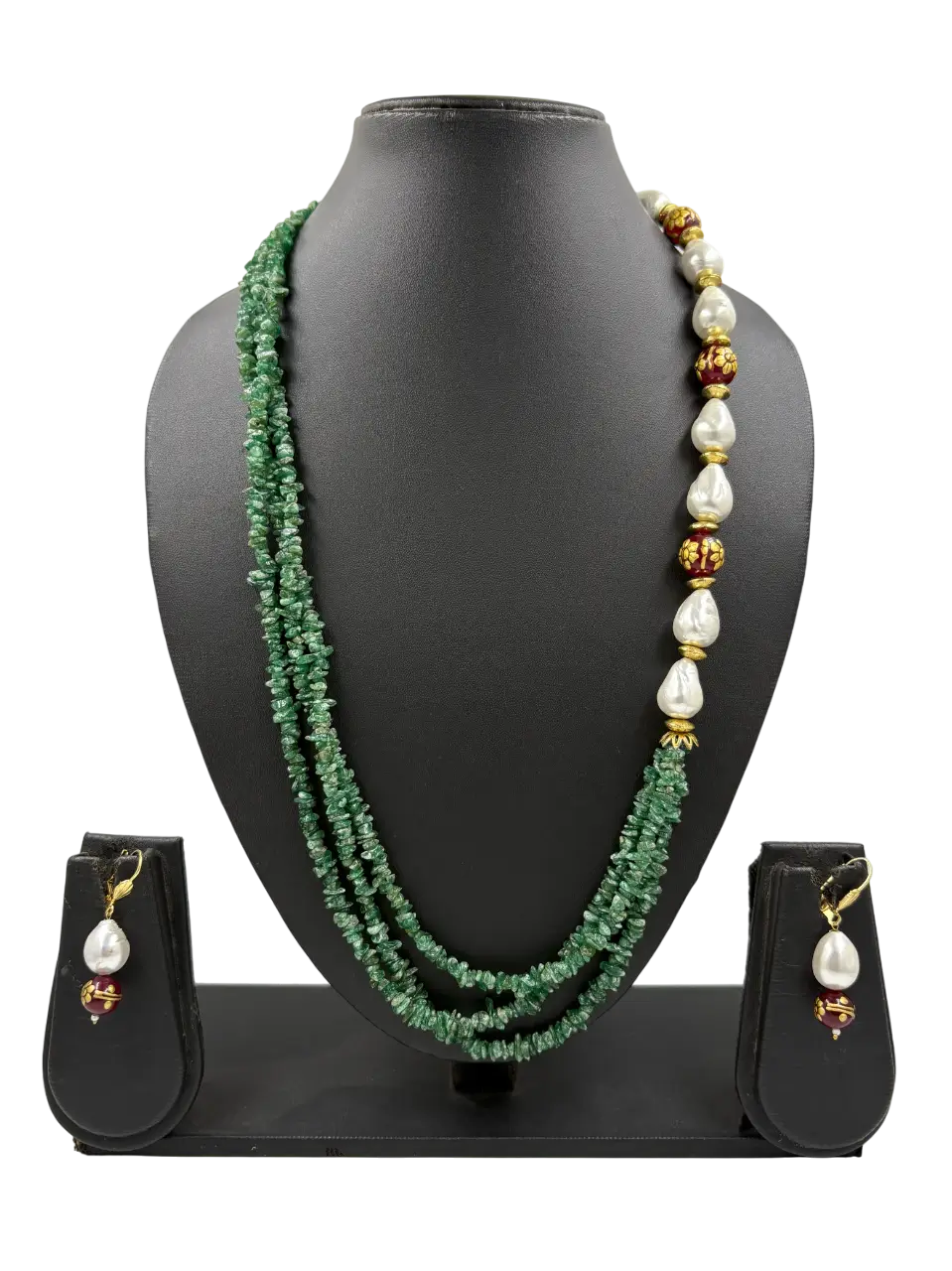 Designer Semi Precious Green Jade Chips Beads Necklace For Women - Green Beads Necklace