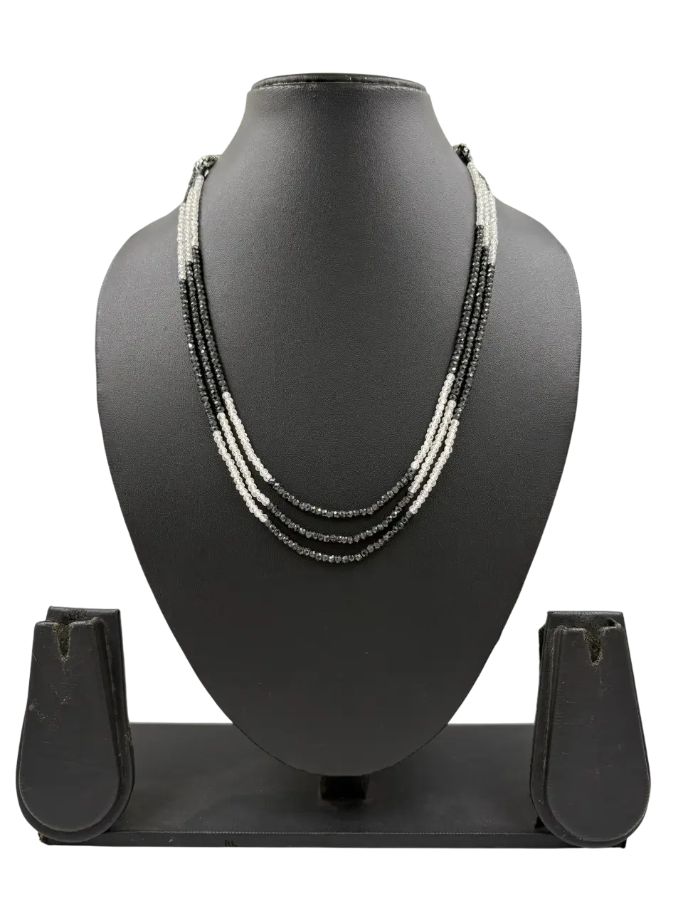 Semi Precious Black And White Cubic Zirconia Beads Necklace For Women