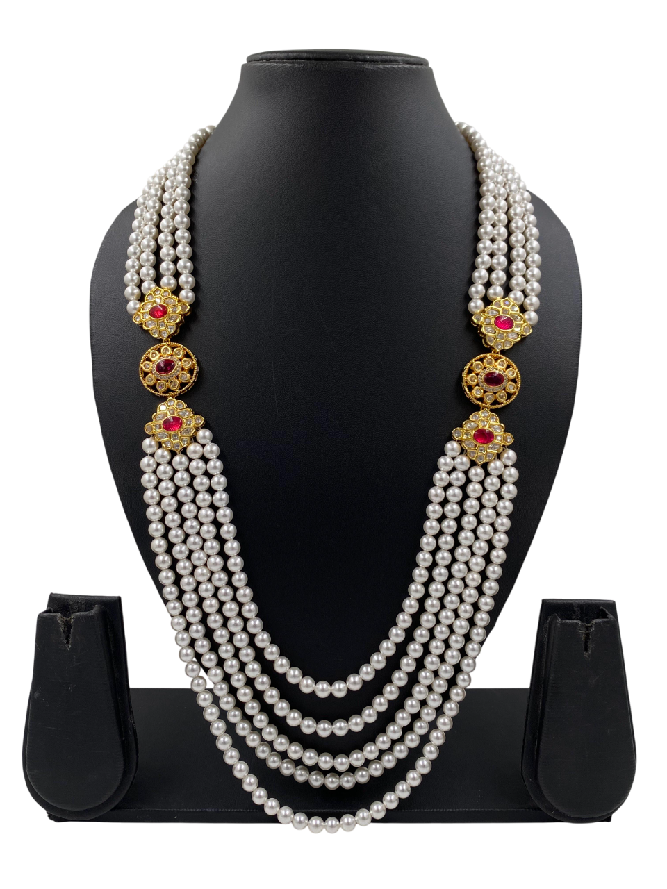Designer Long Kundan Brooch And Pearls Necklace For Grooms Sherwani - Mens Weddings Jewellery 