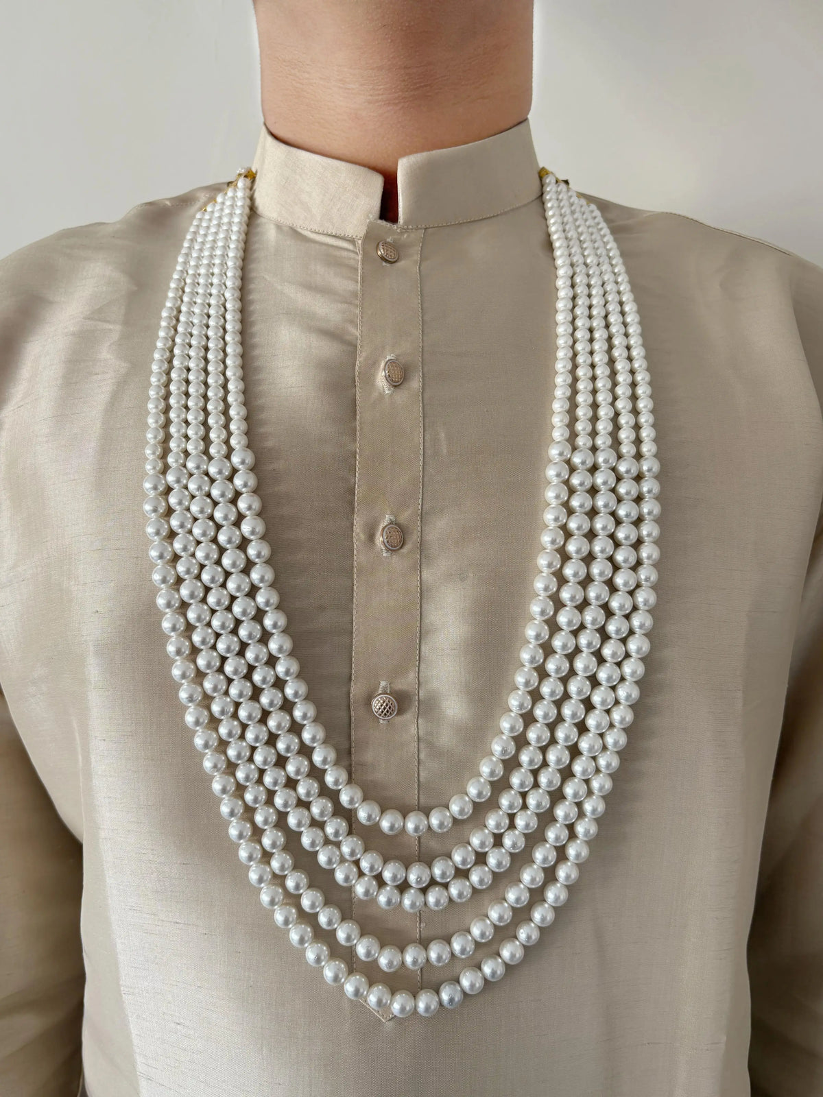 Long Multi Layered Beaded Pearls Necklace For Grooms Sherwani - Mens Wedding Jewelry 