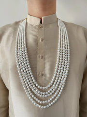 Long Multi Layered Beaded Pearls Necklace For Grooms Sherwani - Mens Wedding Jewelry 