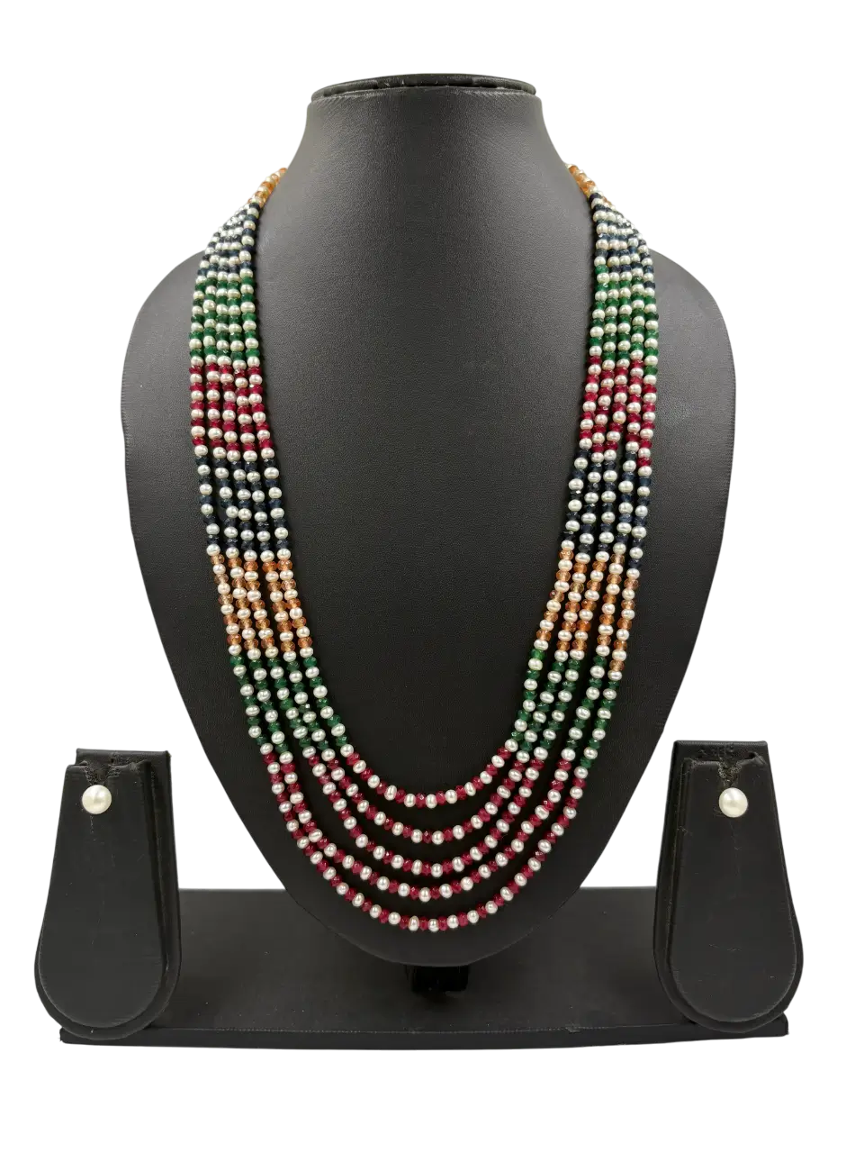 Semi Precious Jade Beads And Natural Pearls Multicolor Beaded Necklace - Gemstone Jewelry 