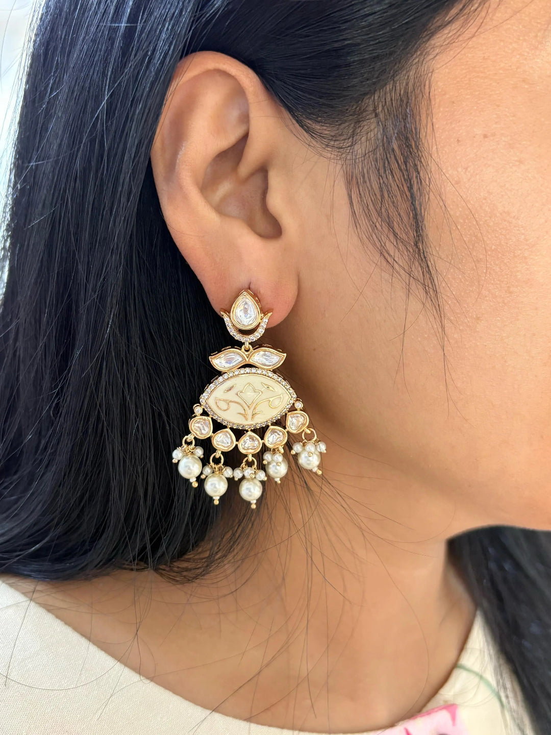 Traditional Meenakari Kundan Dangler Earrings For Women - Party And Wedding Wear