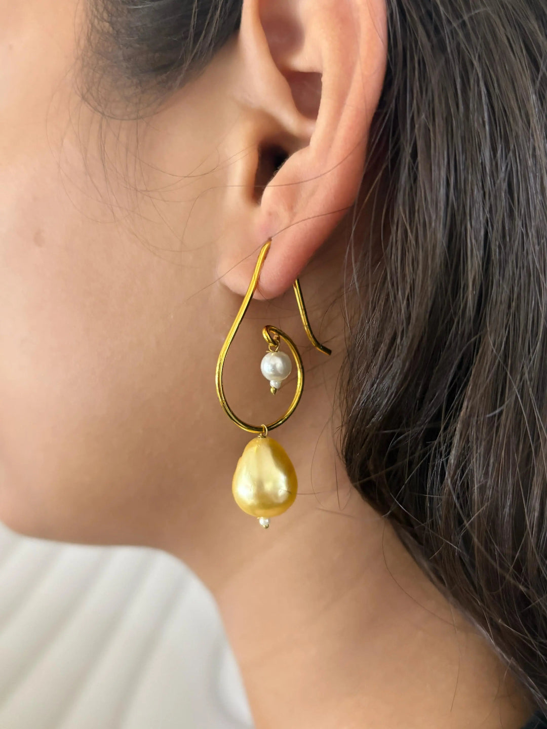 Elegant Golden Pearl Drop Earrings For Ladies | Party Wear Pearl Earrings  For Ladies