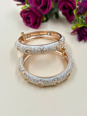 Traditional Gold Plated White Meenakari Bangles With Kundan - Enamel Bangles 