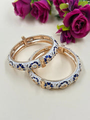 Traditional Gold Plated Floral Blue Meenakari Bangles With Kundan 