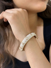 Traditional Gold Plated White Meenakari Bangles With Kundan - Enamel Bangles 