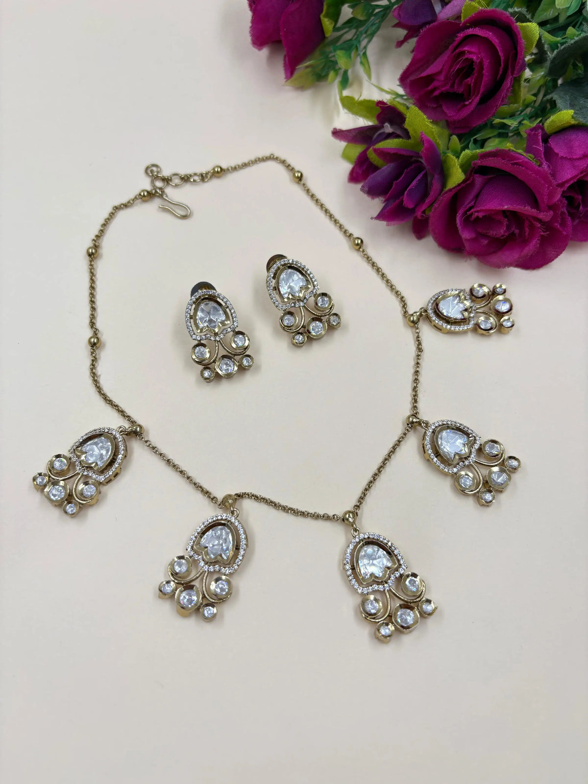 Minimal Jewellery Chain Necklace Set With Polki Drops | Perfect Indian & Western Wear Jewellery 