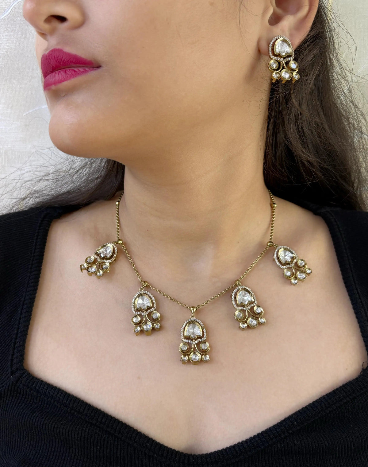 Minimal Jewellery victorian Chain Necklace Set With Polki Drops | Perfect Indian & Western Wear Jewellery 