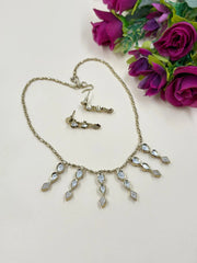 Stylish Minimal Victorian Chain Necklace Set With Polki Drops 