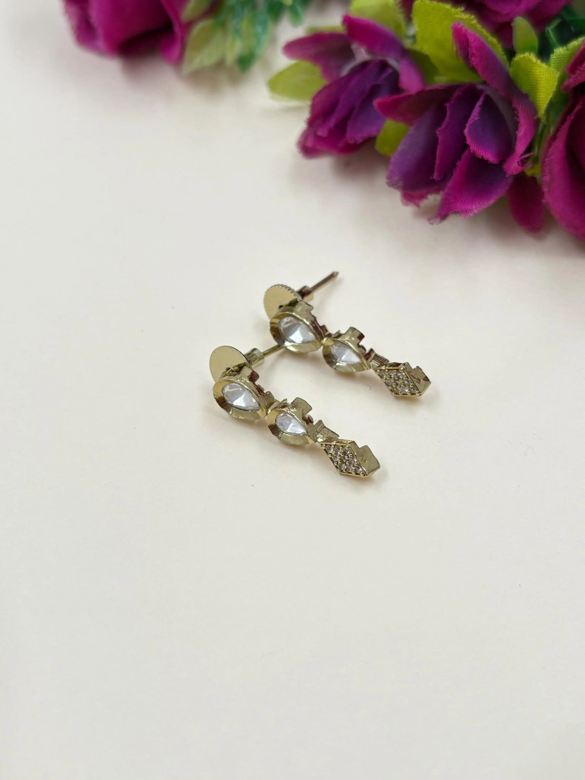 Stylish Minimal Victorian Chain Necklace Set With Polki Drops 