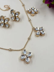 Elegant And Minimal Chain Necklace Set With Floral Polki Drops - Indo Western Necklace 