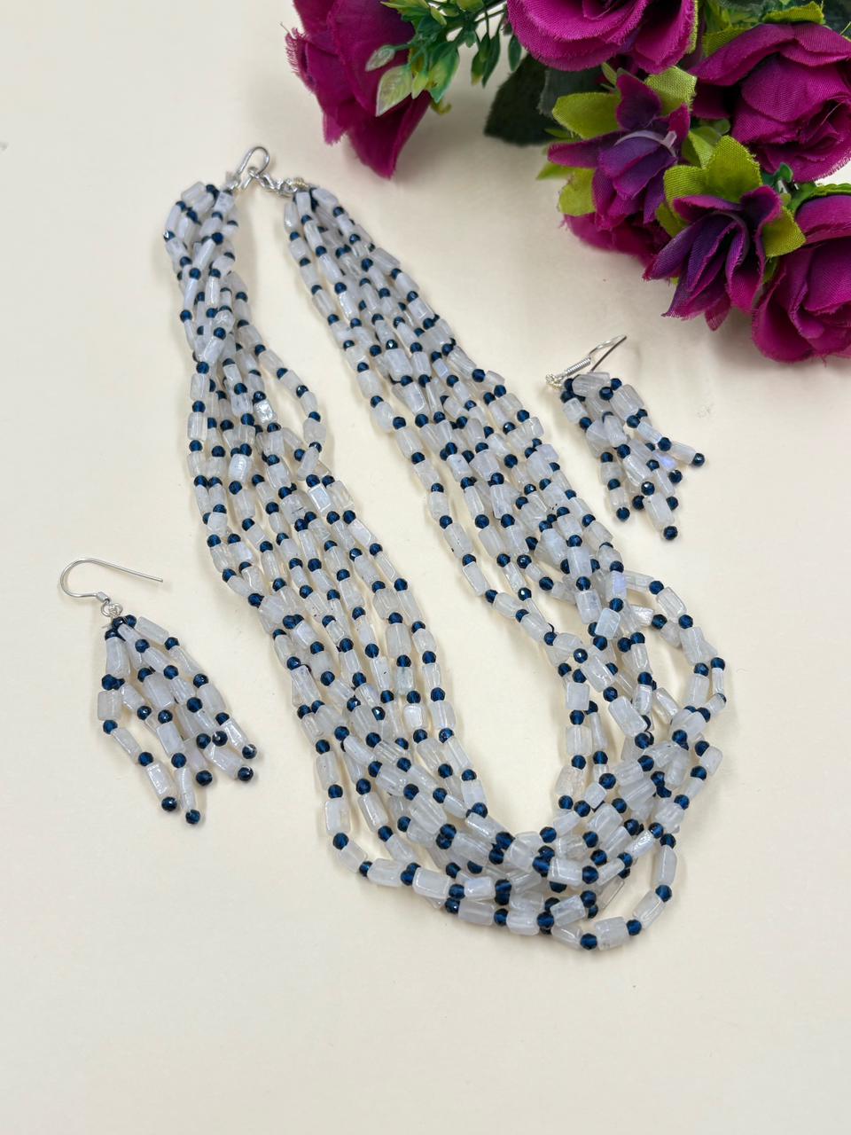 Multi Layered Rainbow Moonstone Beaded Necklace Set For Women - Elegant Gemstone Jewellery 