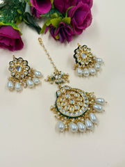 Traditional Gold Plated Kundan Maang Tikka & Earring Set - Wedding & Festive Wear 