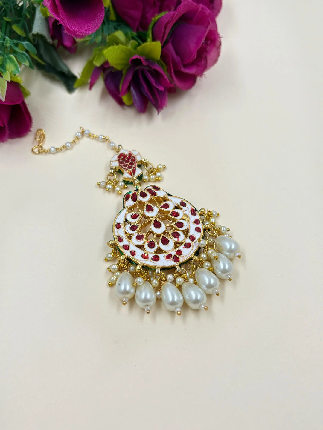 Traditional Gold Plated Kundan Maang Tikka & Earring Set - Wedding & Festive Wear 