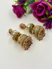 Traditional Gold Plated Antique Golden Double Jhumka Earrin - Wedding & Festive Wear 