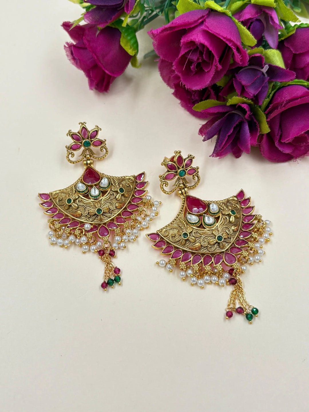 Gold Plated Traditional Golden Chandbali Earrings For Weddings 