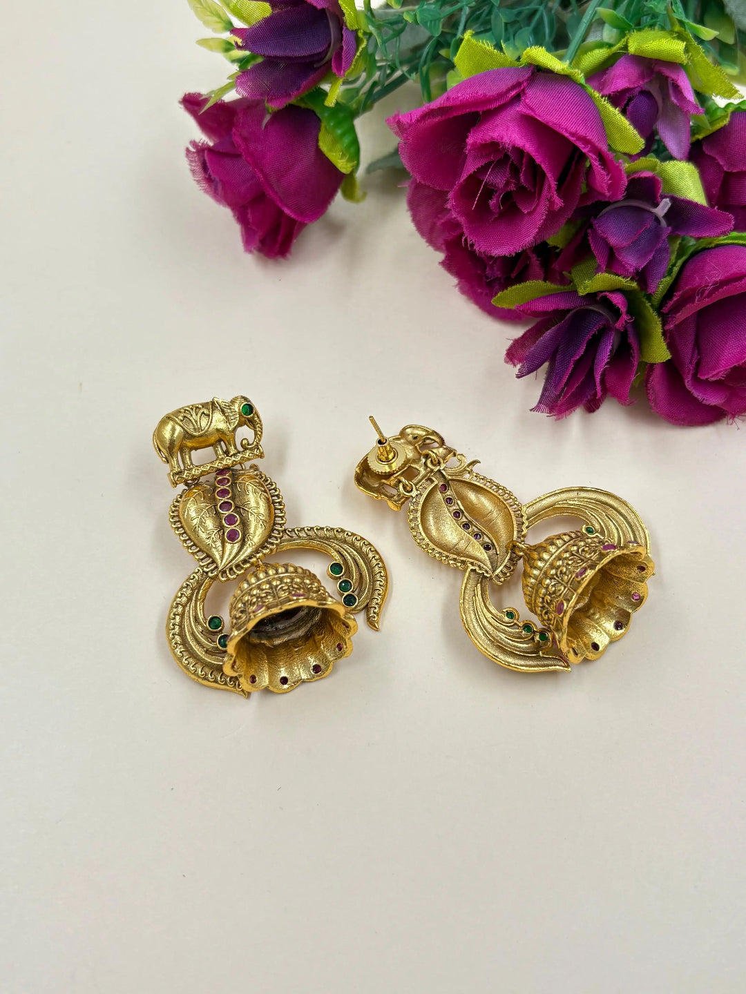 Elephant Design Gold Plated Jhumki Earrings For Women - Ethnic and Traditional Wear