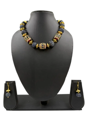 Semi-Precious Blue Jade Stone Watermelon Shaped Beaded Necklace Set For Women