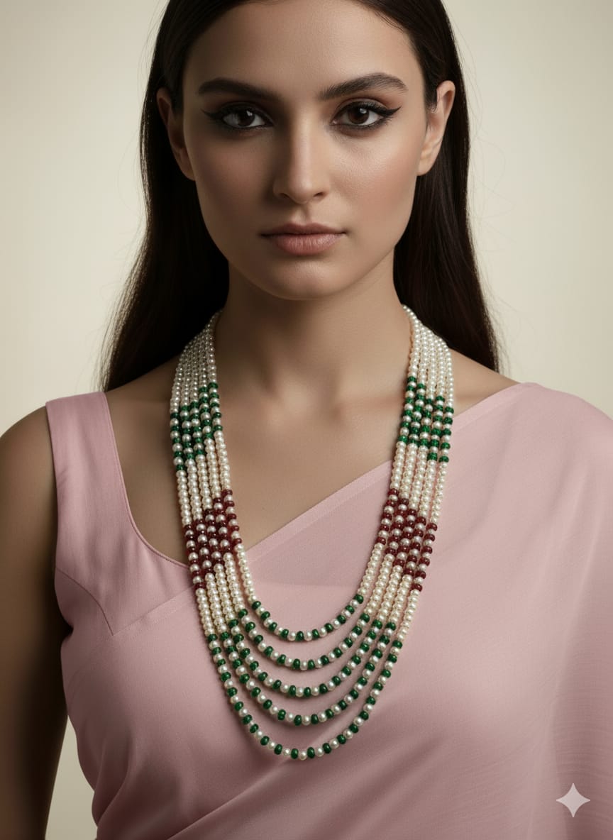 Layered Multi Color Real Freshwater Pearl Beaded Necklace For Women 