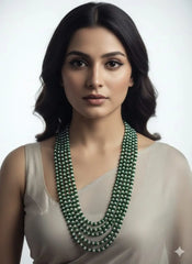 Handcrafted Green Jade and Freshwater Pearls Multi-Layered Beaded Necklace