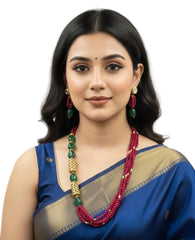 Side-Pattern Pink Jade Beaded Necklace Set - Elegant Festive Beaded Jewellery