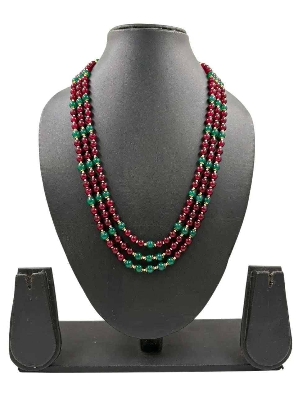 Triple Layered Maroon Onyx Beaded Necklace Set for Women