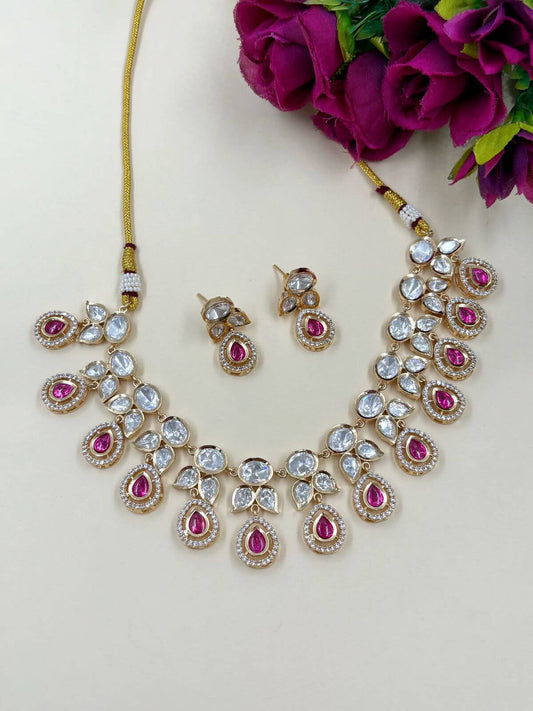 Beautiful Red Kundan Polki Necklace Set | Designer Polki Jewellery