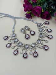Designer Dual Tone Victorian Polki Party Wear Jewellery Necklace Set