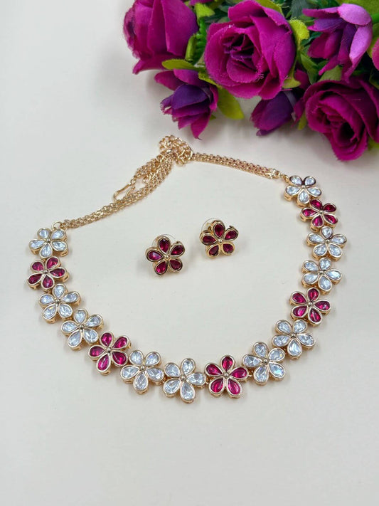 Pratibha Flower Design Short Polki Necklace Set for women 