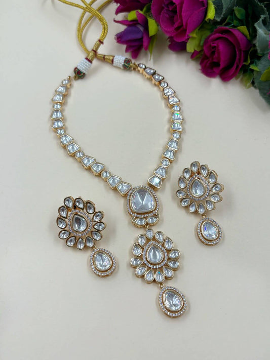  Stylish And Modern Look Polki Party Necklace With Flower Drop 