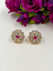 Pratibha Lightweight Flower Design Small Uncut Pink Polki Stud Earrings